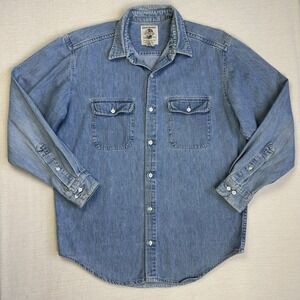 Vtg Late 80s Banana Republic Safari Denim Guide Shirt Men M Travel Adventure